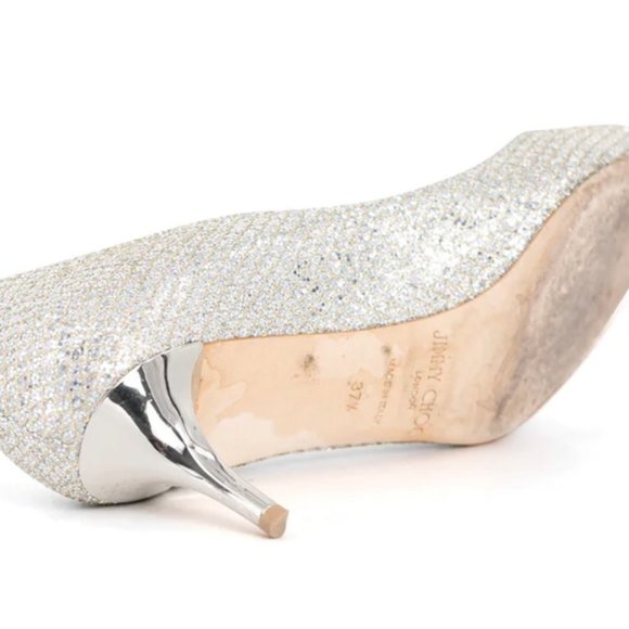 Jimmy Choo Silver Champagne Metallic Pointed Toe Kitten Heels Shoes 37.5 6.5 7 - Picture 15 of 15
